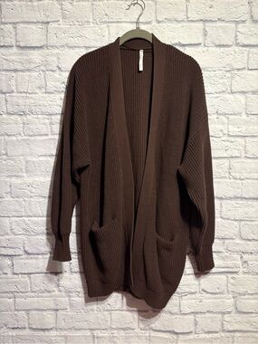 Paper Label Opal Women's Open-Front Brown Knit Cardigan Sweater Small